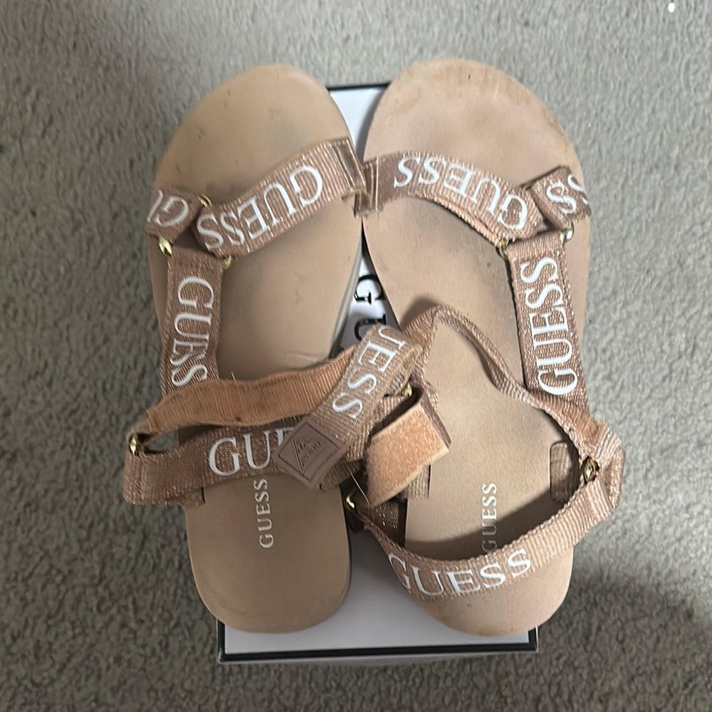 Guess Tan Sandals with Logo Straps
